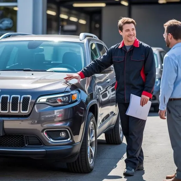 customer-looking-at-rental-car-with-Aliotos-technician customer-looking-at-rental-car-with-Aliotos-technician