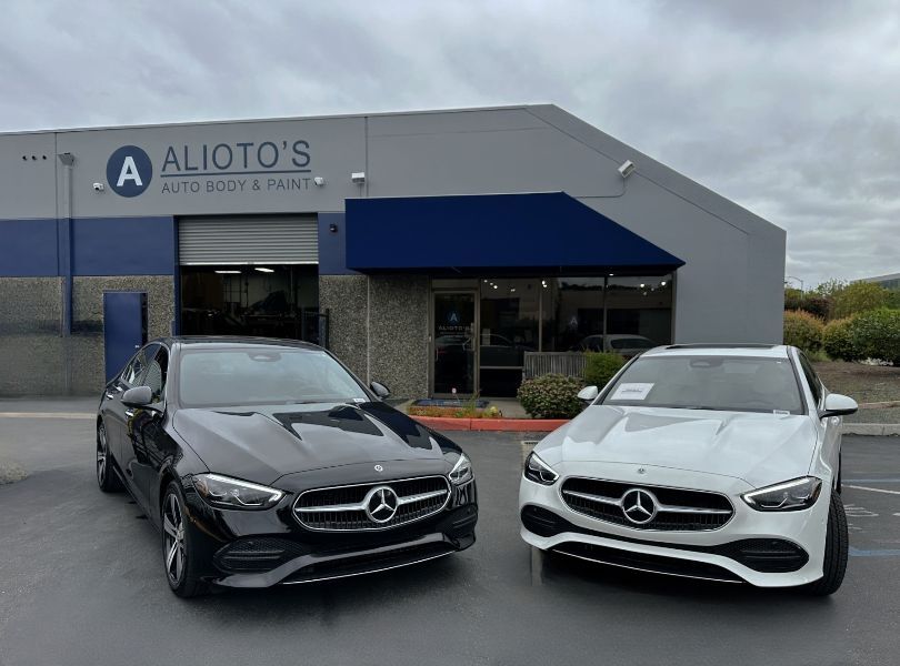 Aliotos-Auto-Body-San-Rafael-with-a-black-and-white-after-Mercedes-certified-collision-repair
