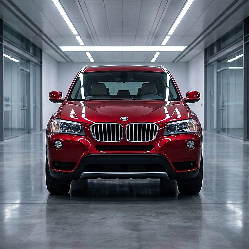 Red BMW SUV sitting in body shop after repair Alioto’s Folsom Street San Francisco Location Red-BMW-SUV-sitting-in-body-shop-after-repair-Aliotos-Folsom-Street-San-Francisco-Location