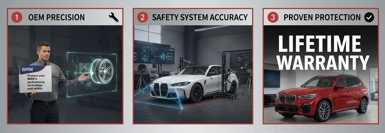 BMW ADAS image showing a BMW getting ADAS done and Lifetime Warranty at Alioto’s Auto Body bmw certified collision center process